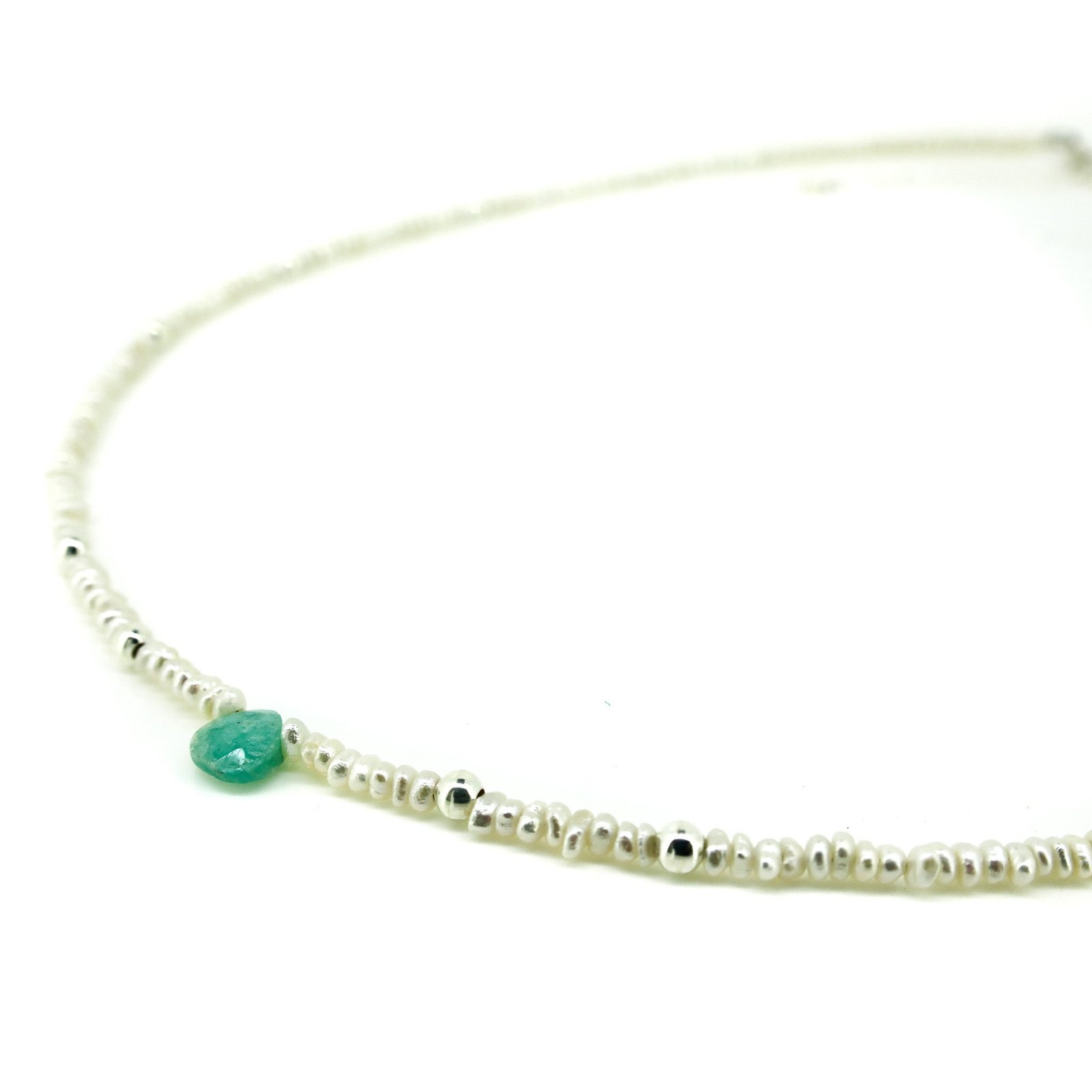 Beach Bliss pearl and Larimar necklace crafted in 925 sterling silver with genuine freshwater pearl and blue Larimar gemstones