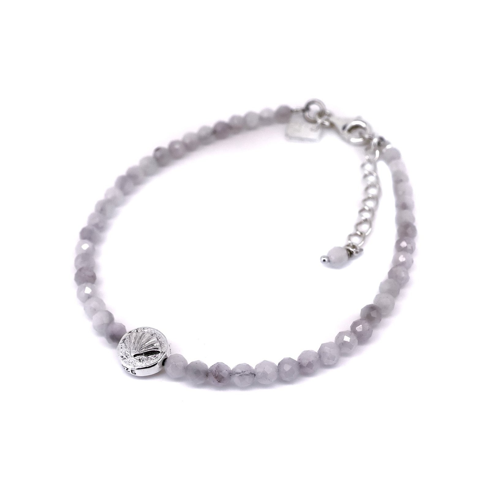 kunzite gemstone bracelet with silver shell charm