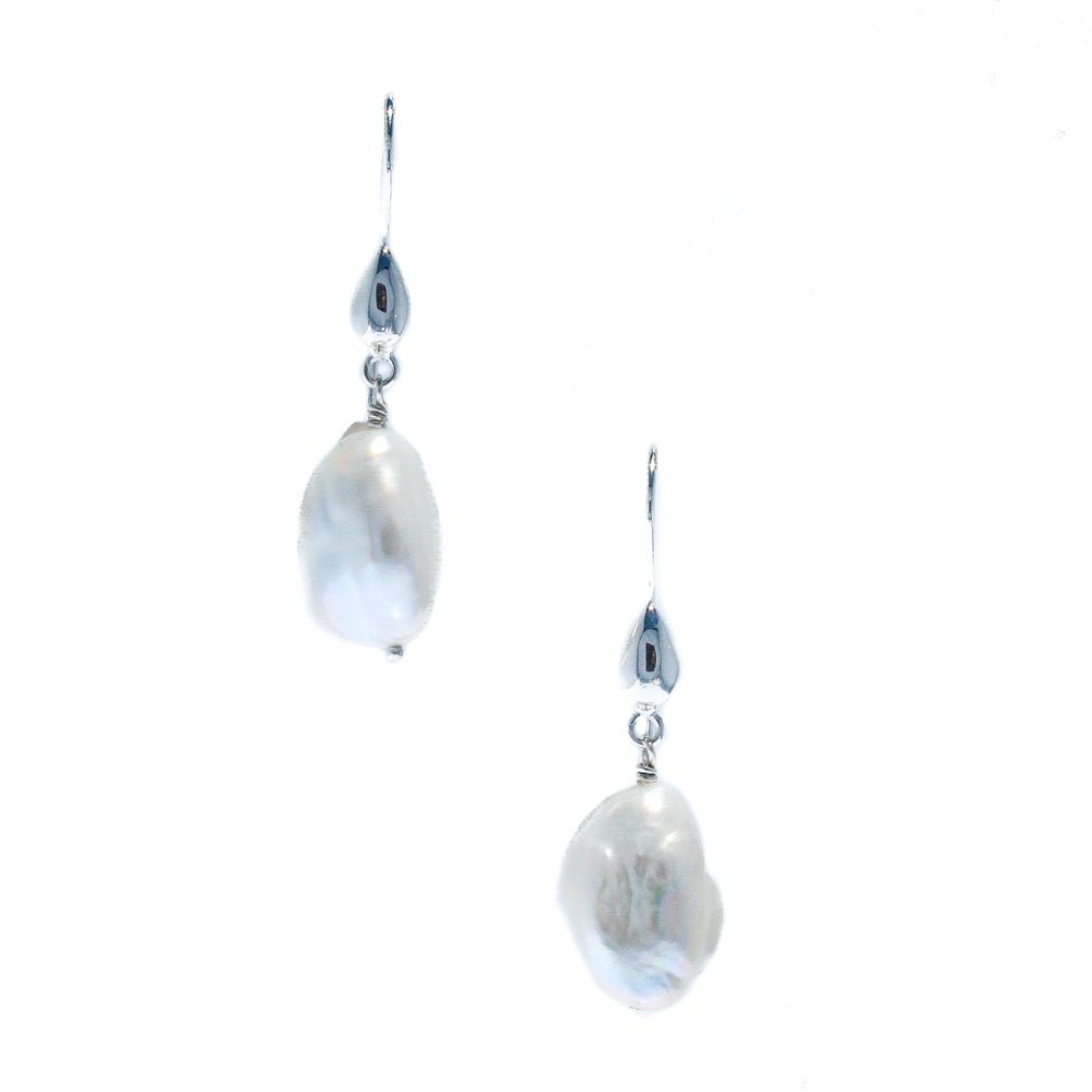 Baroque Pearl Drop Earrings in sterling silver featuring genuine freshwater baroque pearls with natural organic shapes.