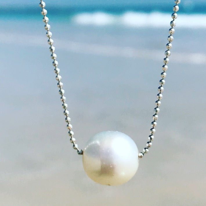 Sophie Australian South Sea Pearl Necklace crafted in premium 925 sterling silver featuring a genuine luminous Australian South Sea pearl suspended from a fine silver chain.